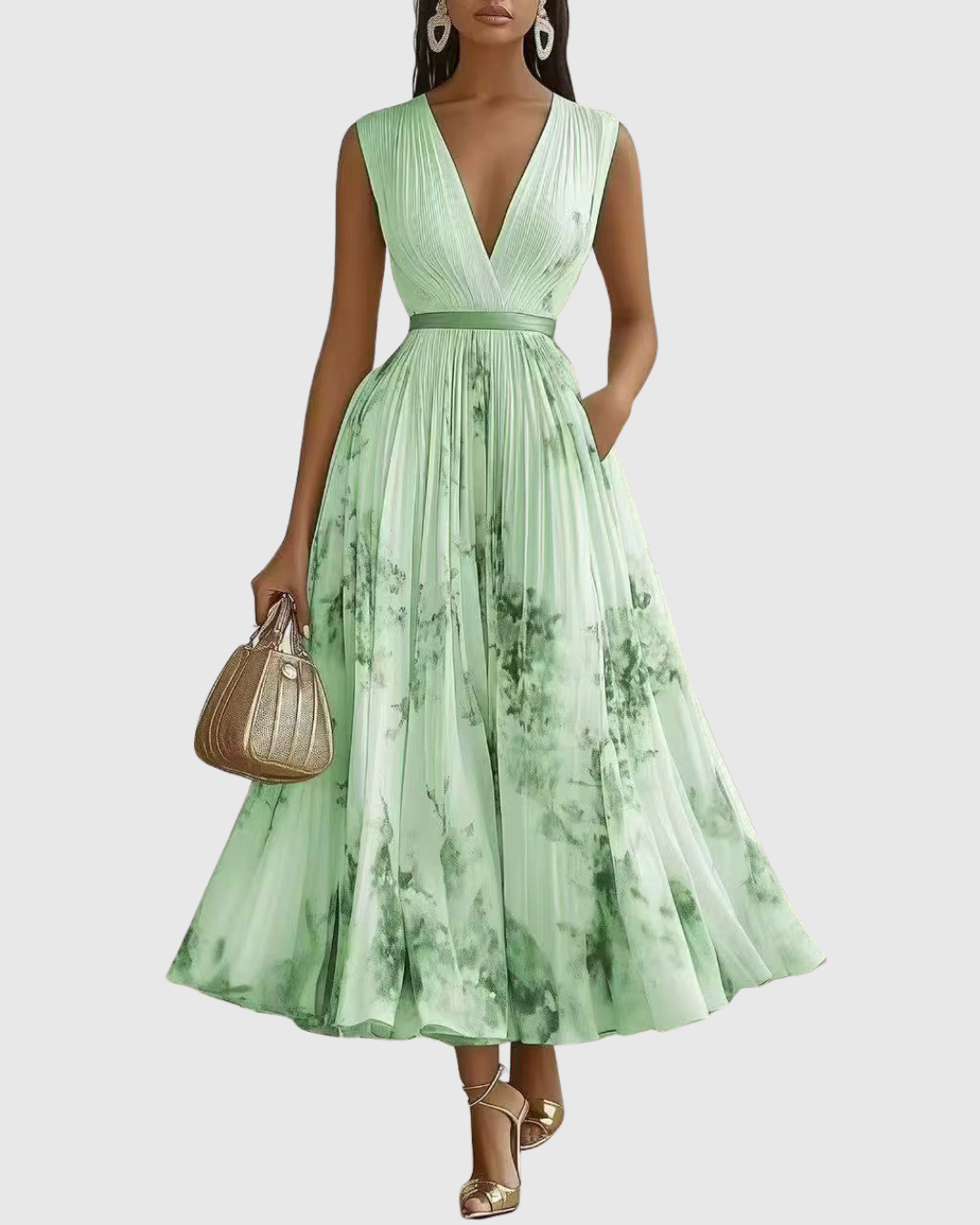 Rowella - Elegantes Plissiertes Maxikleid