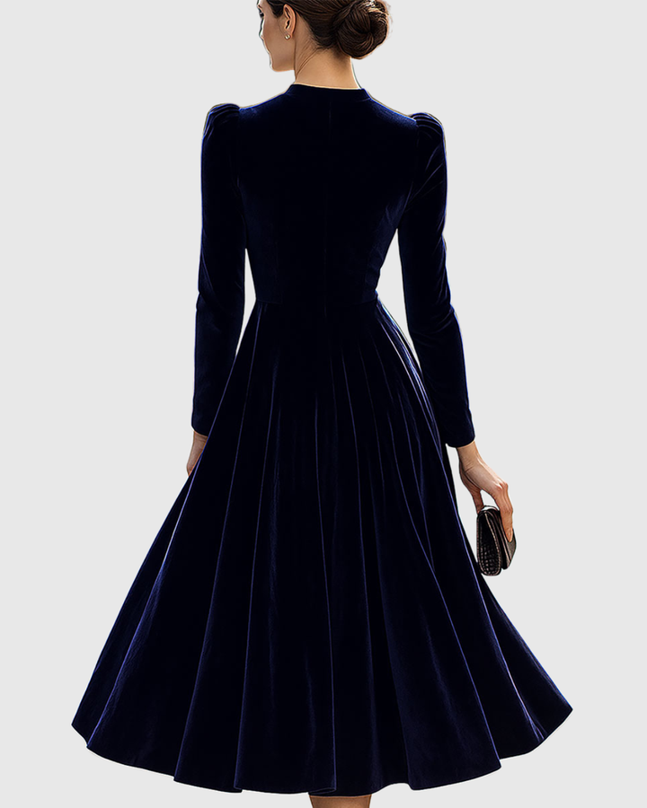 Sibella - Marineblaues Midi-Kleid mit langen Ärmeln