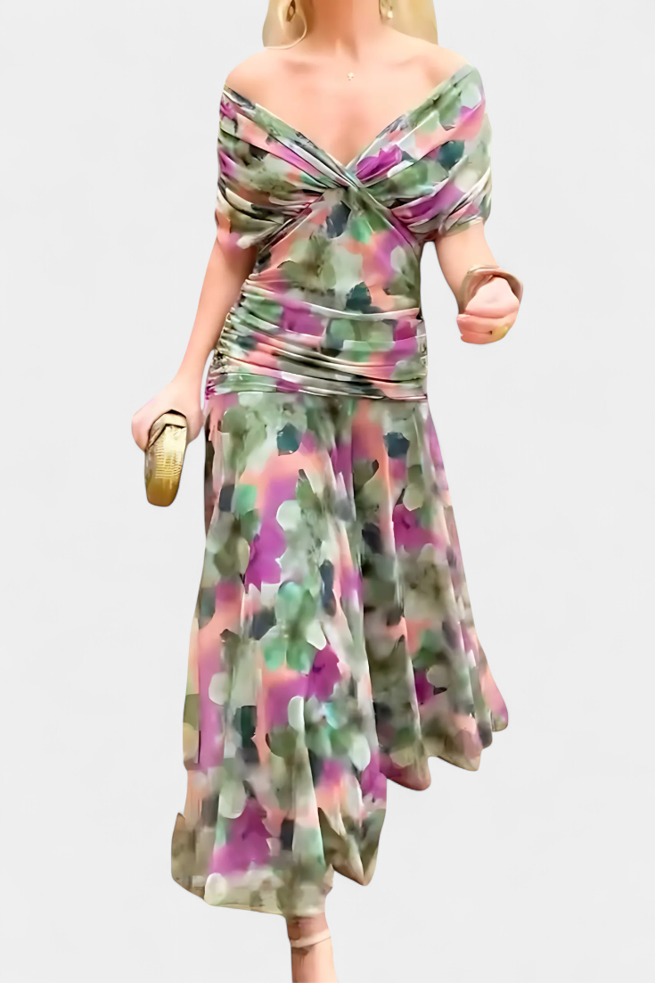 Freya - Fließendes Floral V-Ausschnitt Kleid