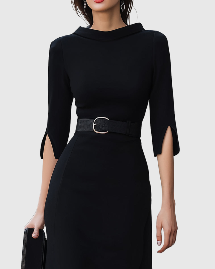 Blythewyn | Klassisches Schwarzes Midi-Kleid