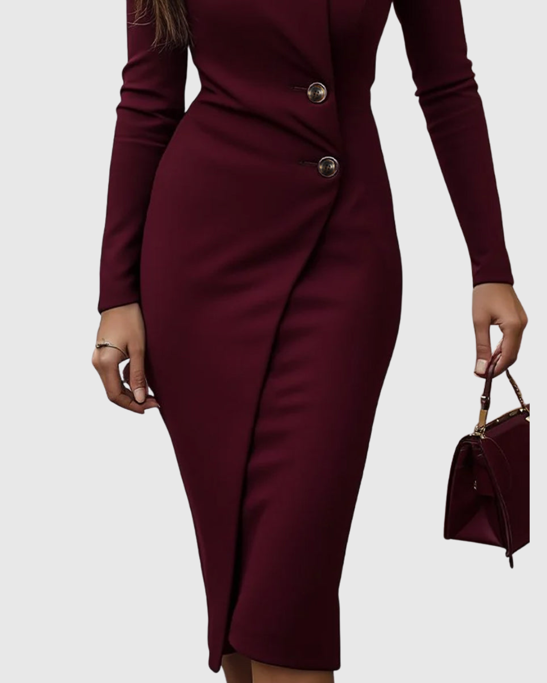Luned | Burgunderfarbener Wickel-Style Midi-Kleid