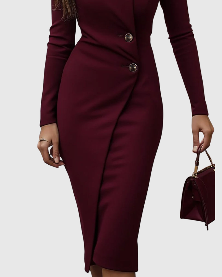 Luned | Burgunderfarbener Wickel-Style Midi-Kleid