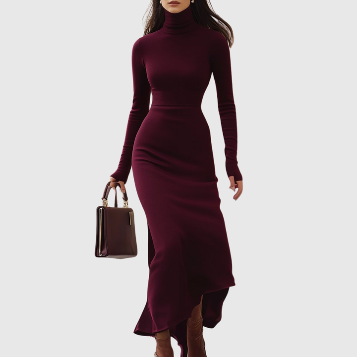 Isabelle | Burgunderfarbene Rollkragenkleid