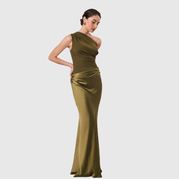 Aleida | Maxikleid mit einem Schulterträger aus Satin