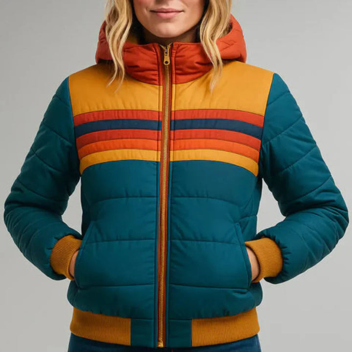 Sierra - Damen Retro Gestreifte Pufferjacke