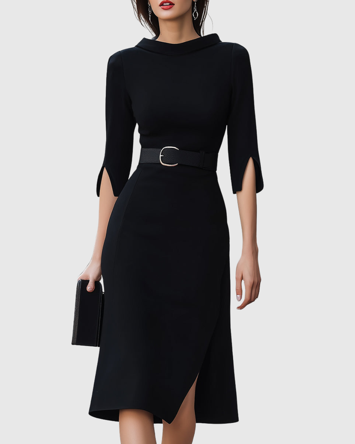 Blythewyn | Klassisches Schwarzes Midi-Kleid