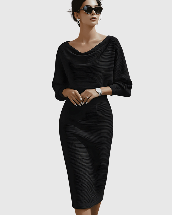 Ismeria | Weißes Drapiertes Batwing-Midi-Kleid