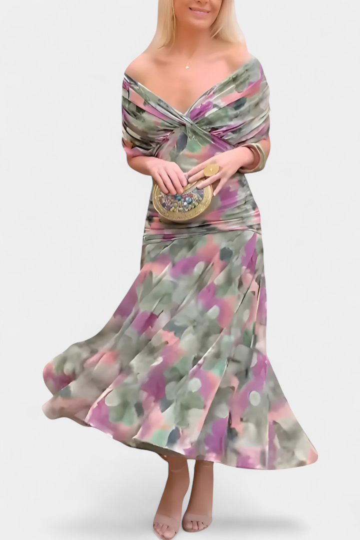 Freya - Fließendes Floral V-Ausschnitt Kleid