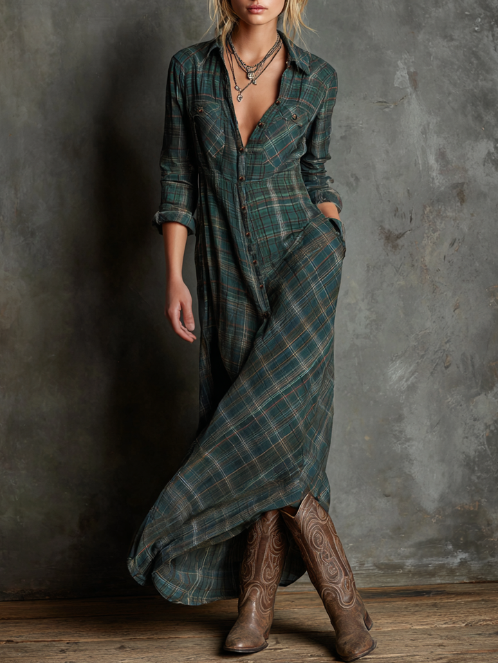 Maxi gestreiftes Kleid mit Kragen