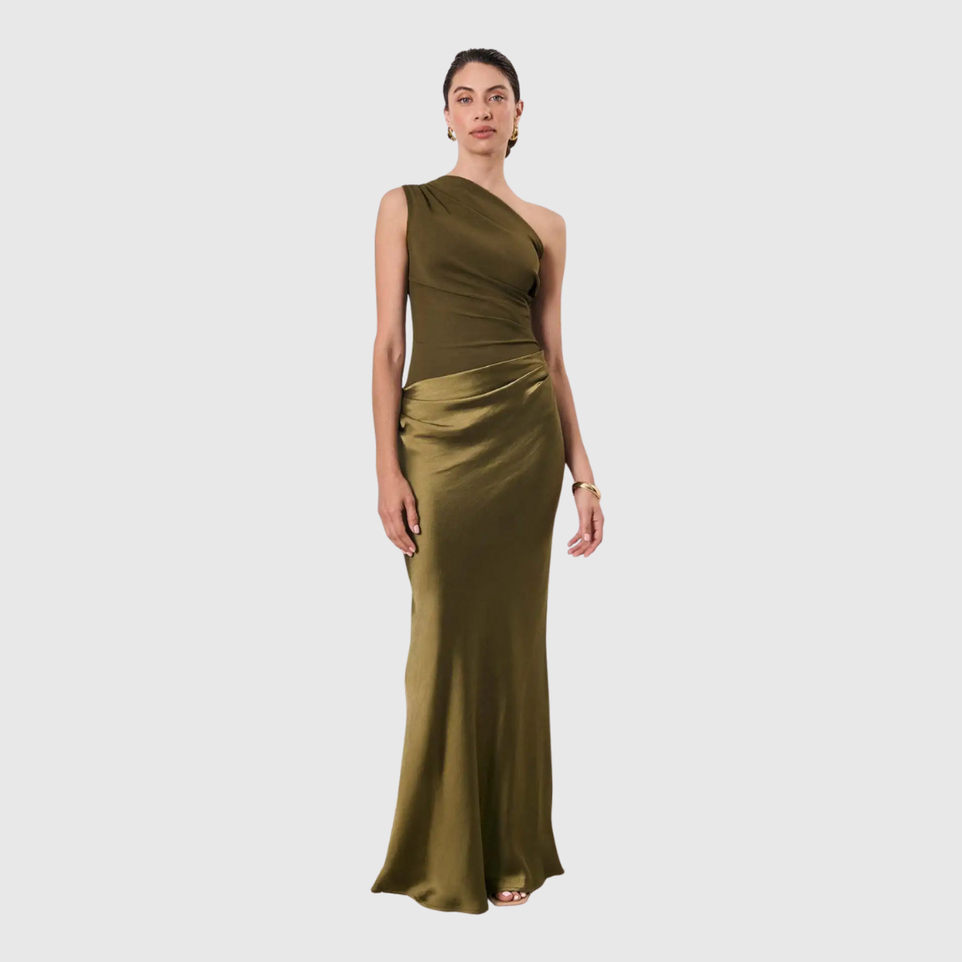 Aleida | Maxikleid mit einem Schulterträger aus Satin