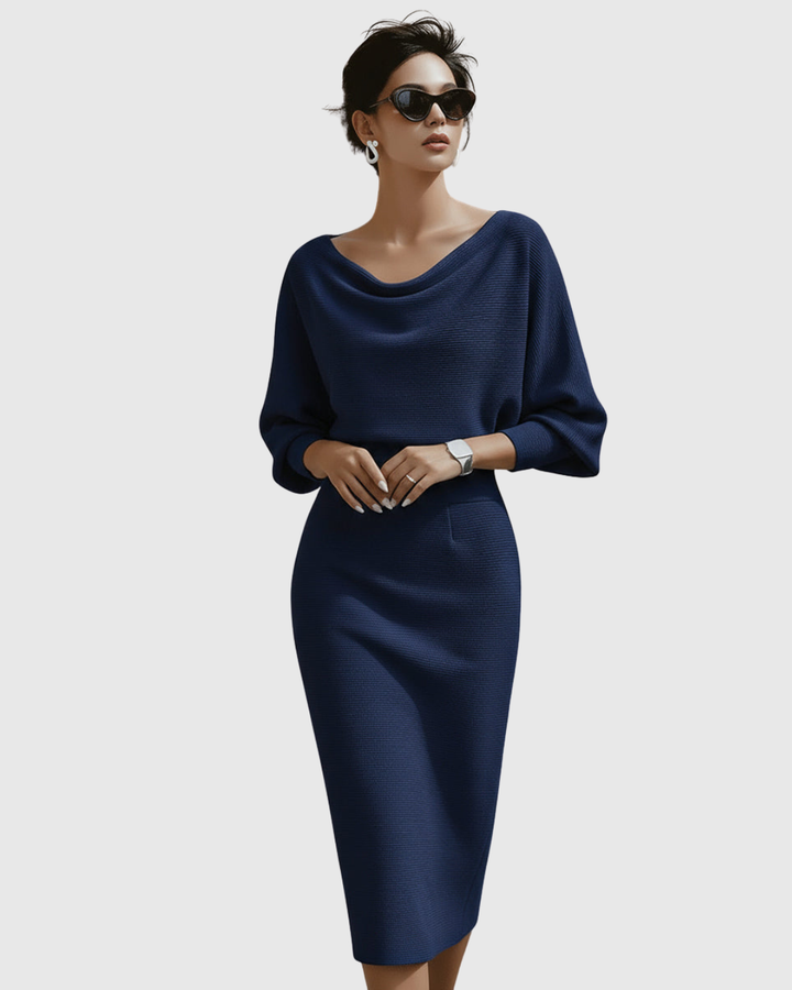 Ismeria | Weißes Drapiertes Batwing-Midi-Kleid
