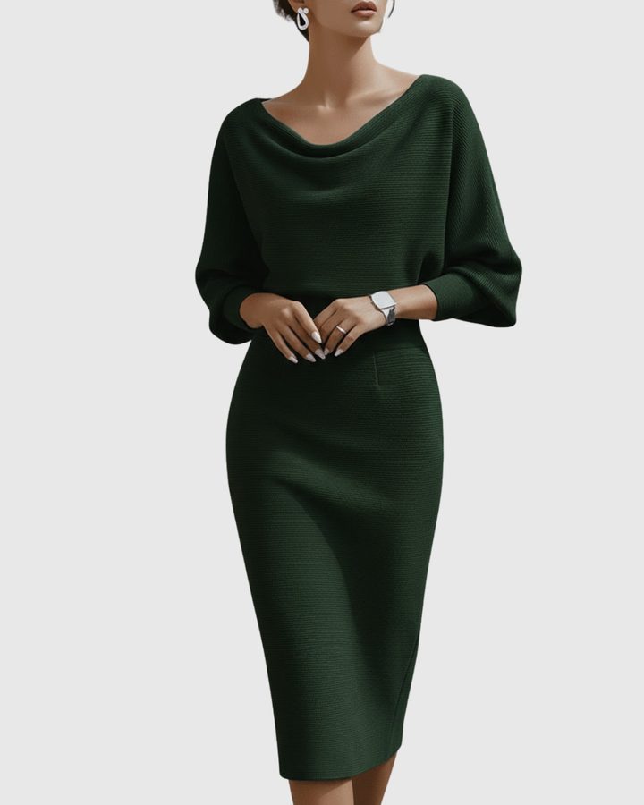 Ismeria | Weißes Drapiertes Batwing-Midi-Kleid