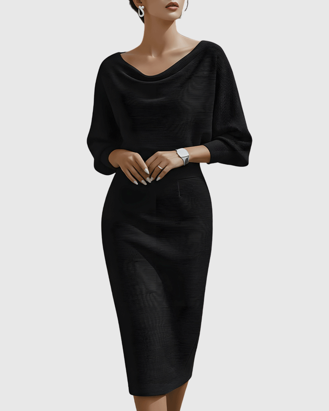 Ismeria | Weißes Drapiertes Batwing-Midi-Kleid