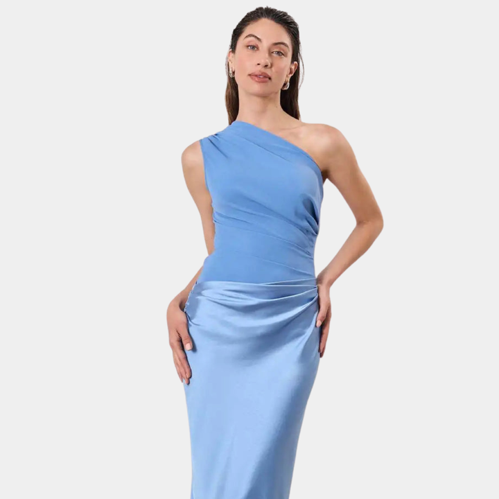 Aleida | Maxikleid mit einem Schulterträger aus Satin