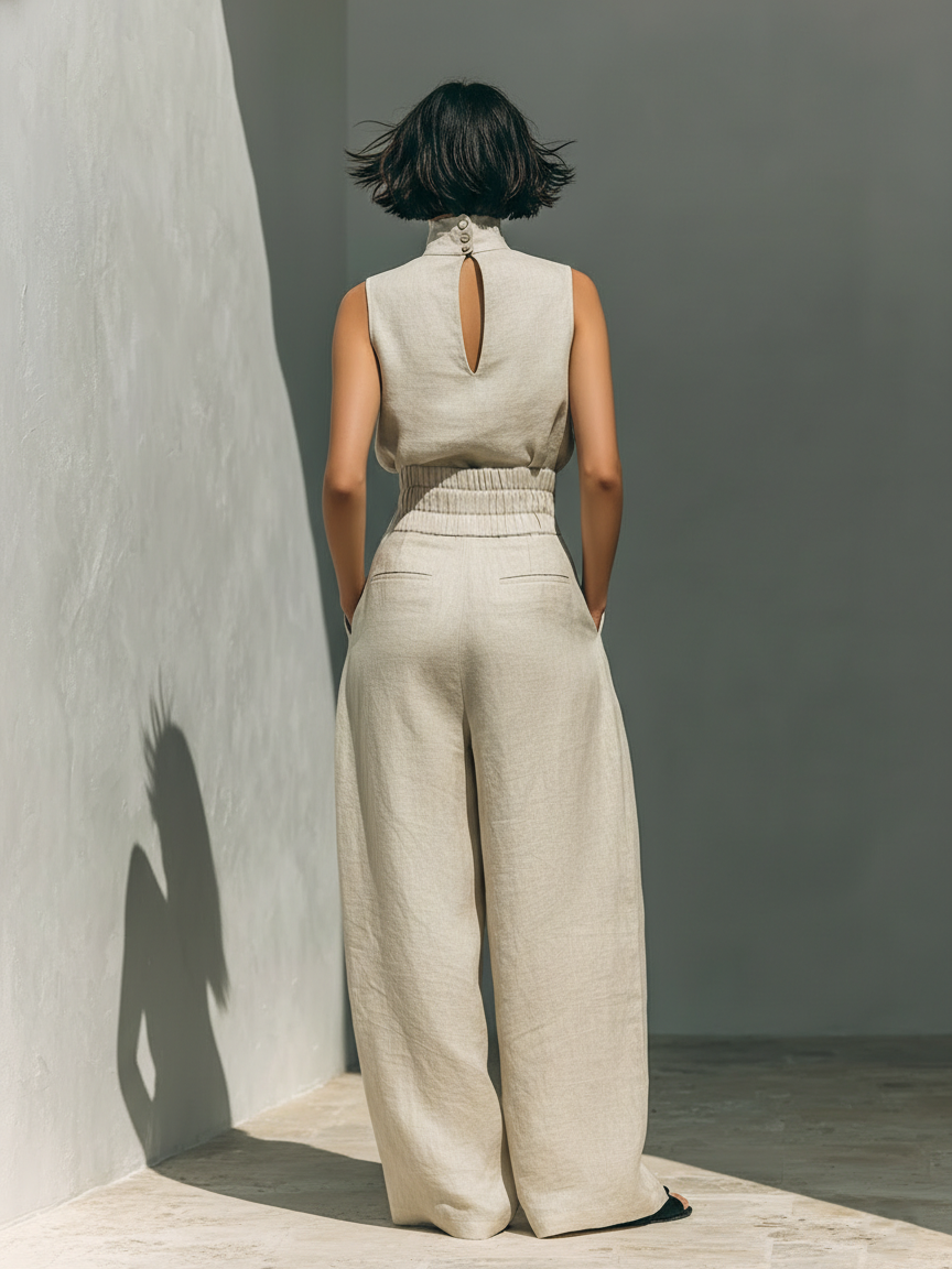 Ärmelloses Blusenset und weite Hose