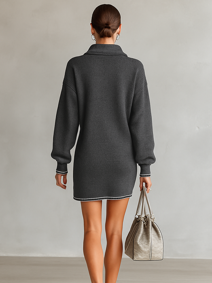 Mini-Strickkleid mit Polo-Kragen und Reißverschluss