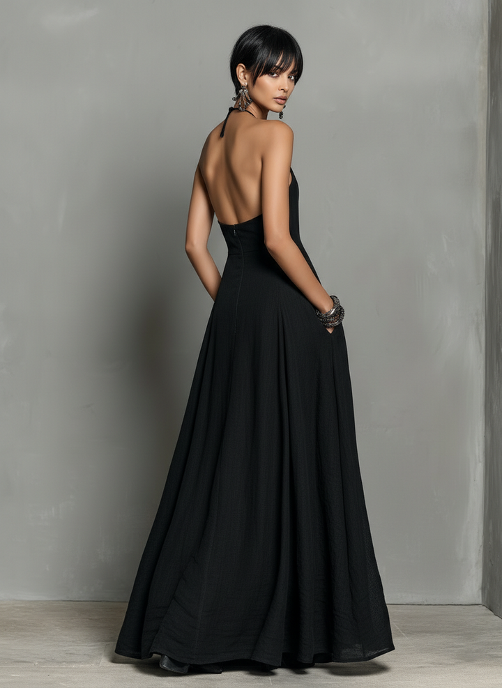 Maxikleid ohne Ärmel aus Leinenmischung