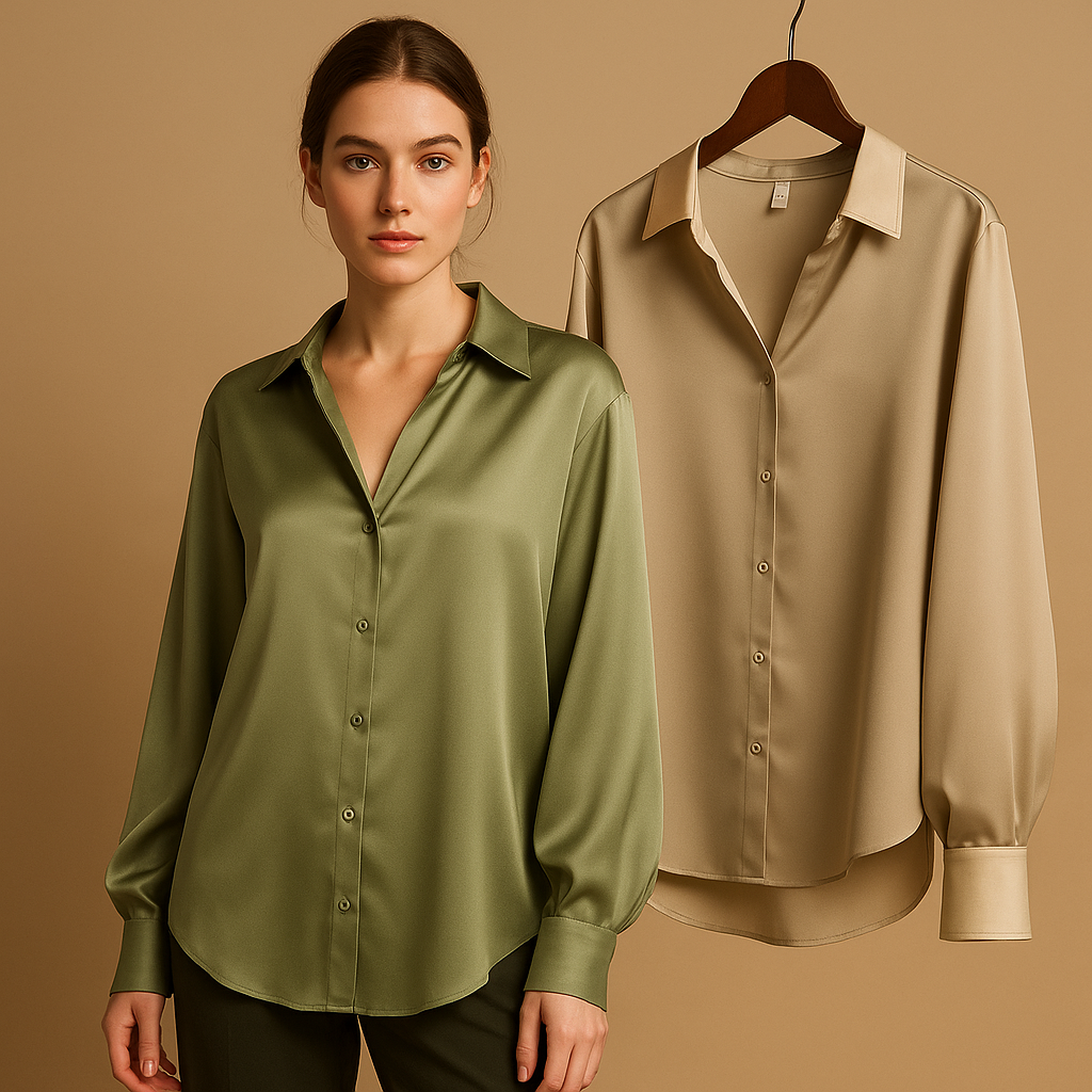 Blandine™ | Bluse Satin Mit Umgeschlagenem Kragen