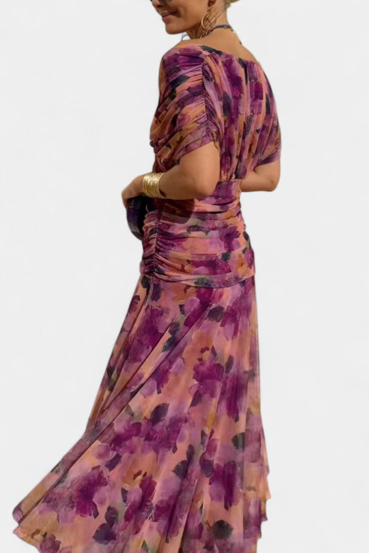 Freya - Fließendes Floral V-Ausschnitt Kleid