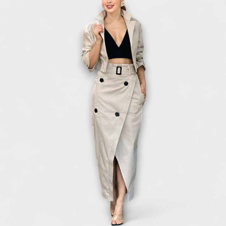 Lyra – Elegante Jacke und Midi-Rock mit Taschen