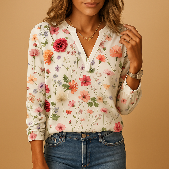 Maïlys™ | Blumenbluse mit V-Ausschnitt