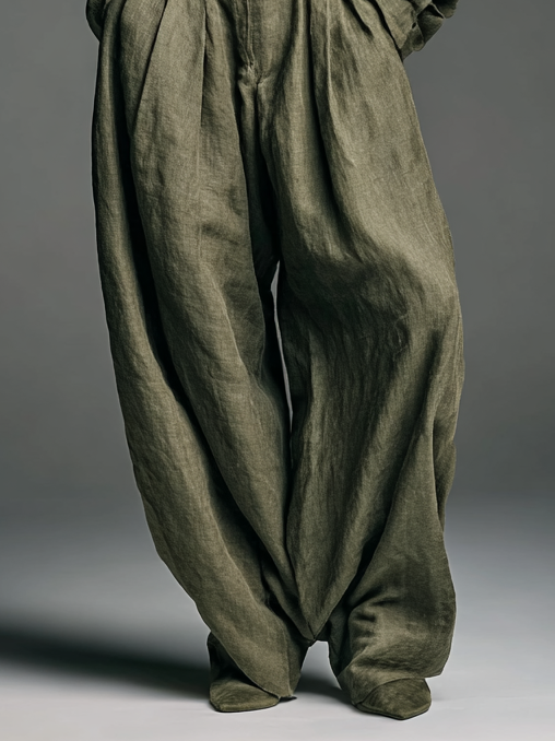 Ensemble aus Baumwoll-Leinen-Hemd und weitem Hosen