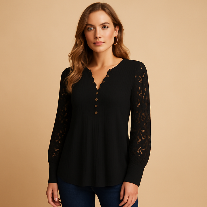 Coralie™ | Bluse mit V-Ausschnitt und Spitze