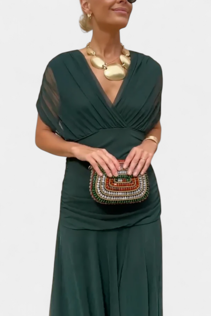 Freya - Fließendes Floral V-Ausschnitt Kleid