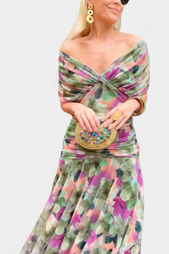Freya - Fließendes Floral V-Ausschnitt Kleid